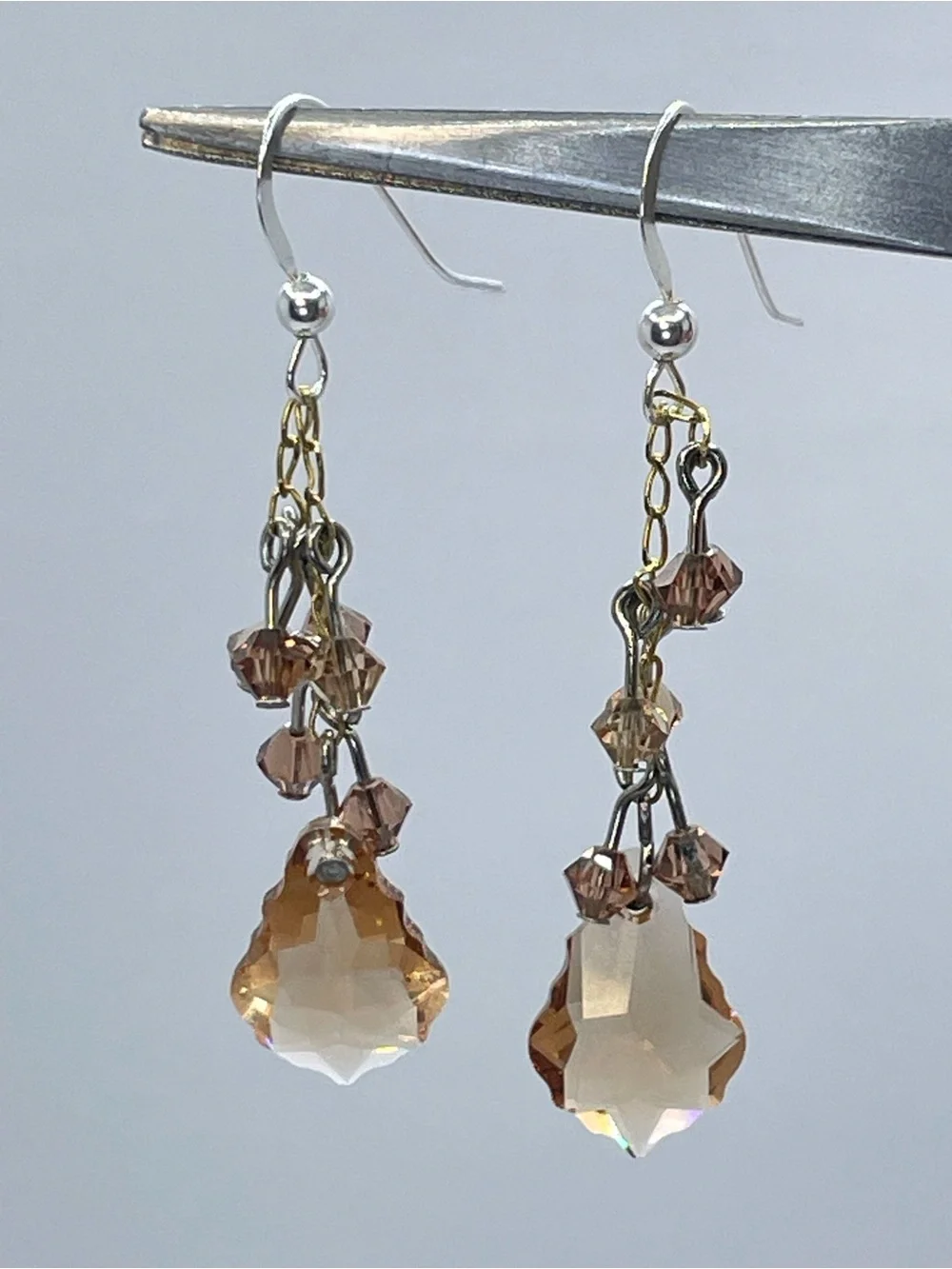 925 Sterling Swarovski Crystal Elements Champagne Dangle Statement Earrings
